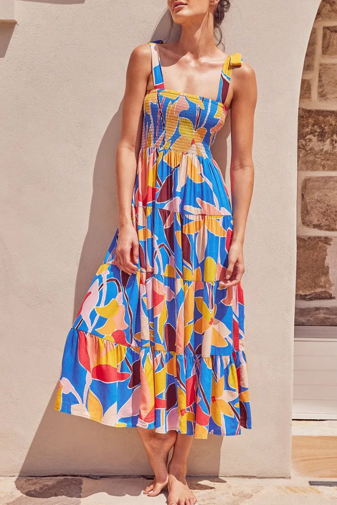 Brigitta - Drukowane sukienki na cienkich ramiączkach z modnymi nadrukami w stylu boho