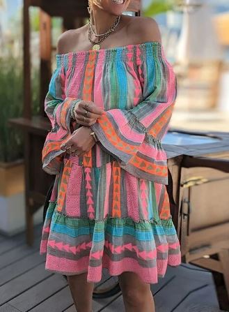Jenica - Sukienka boho z rozkloszowanymi rękawami