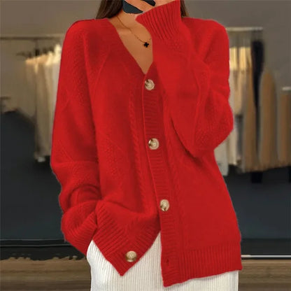 Unita Cardigan | Gruby kardigan damski z dekoltem w szpic