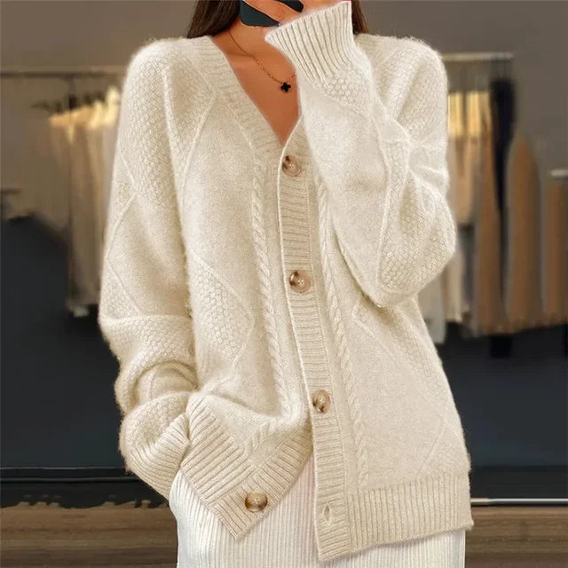 Unita Cardigan | Gruby kardigan damski z dekoltem w szpic