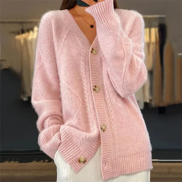 Unita Cardigan | Gruby kardigan damski z dekoltem w szpic