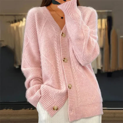 Unita Cardigan | Gruby kardigan damski z dekoltem w szpic