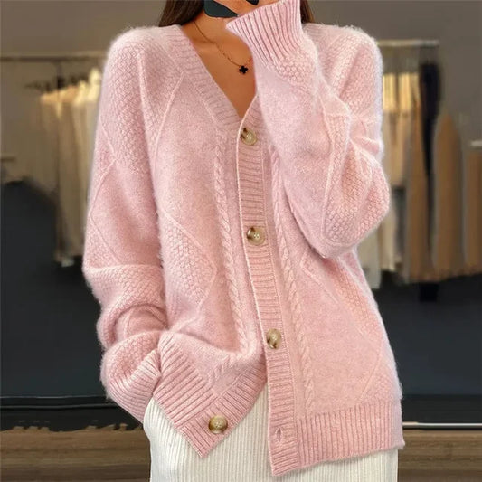 Unita Cardigan | Gruby kardigan damski z dekoltem w szpic