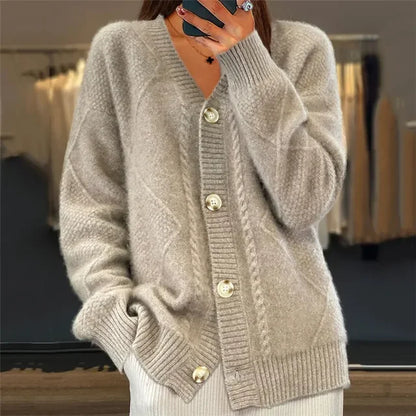 Unita Cardigan | Gruby kardigan damski z dekoltem w szpic