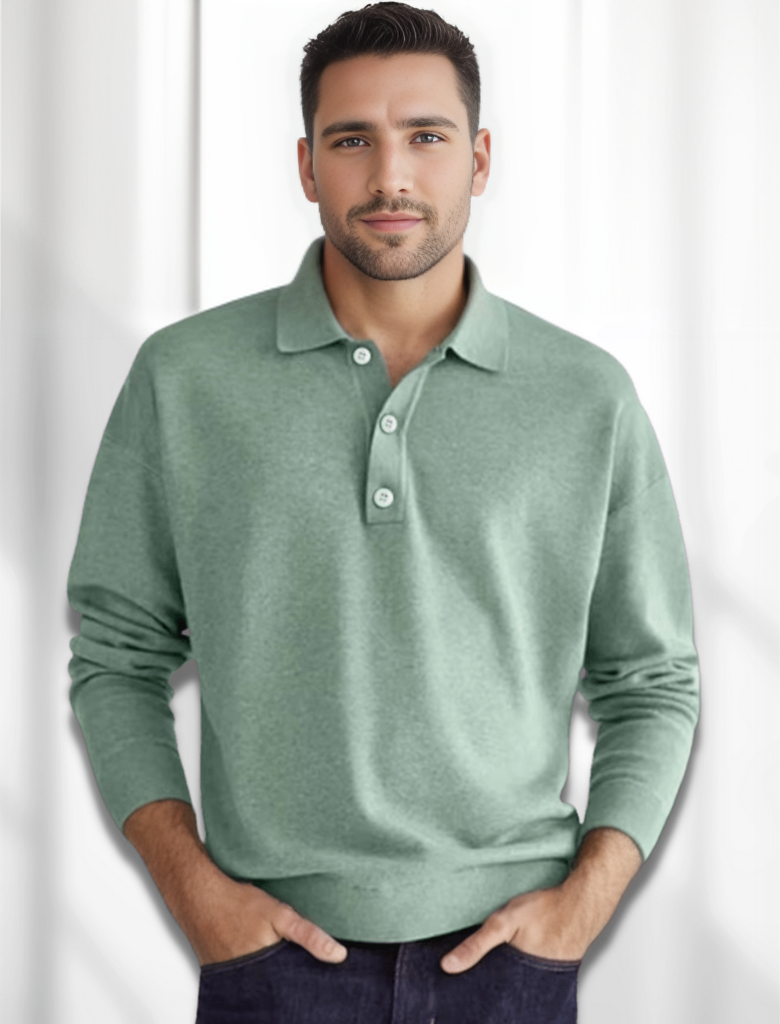 Męska koszulka polo z długim rękawem Eden Polo | Merino-look