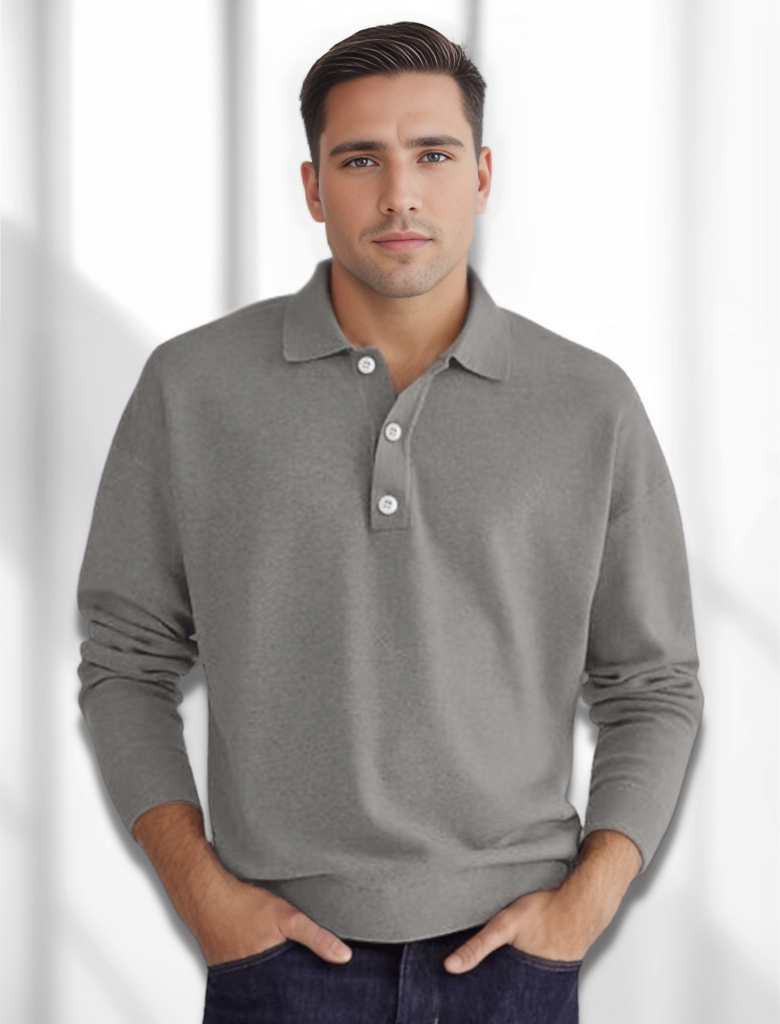 Męska koszulka polo z długim rękawem Eden Polo | Merino-look