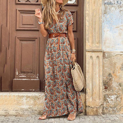 Elegancka sukienka boho maxi z dekoltem w szpic