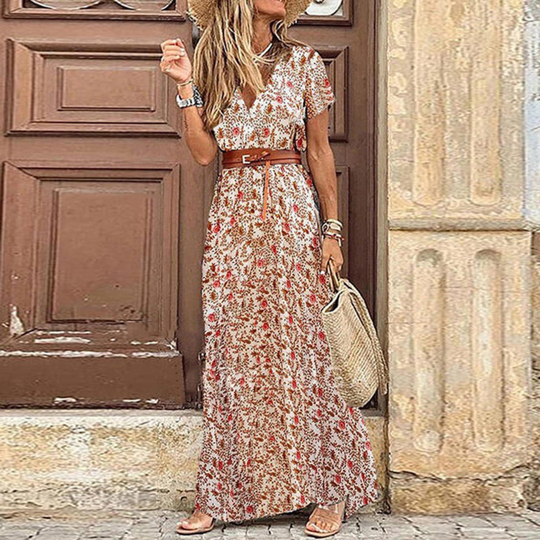 Elegancka sukienka boho maxi z dekoltem w szpic