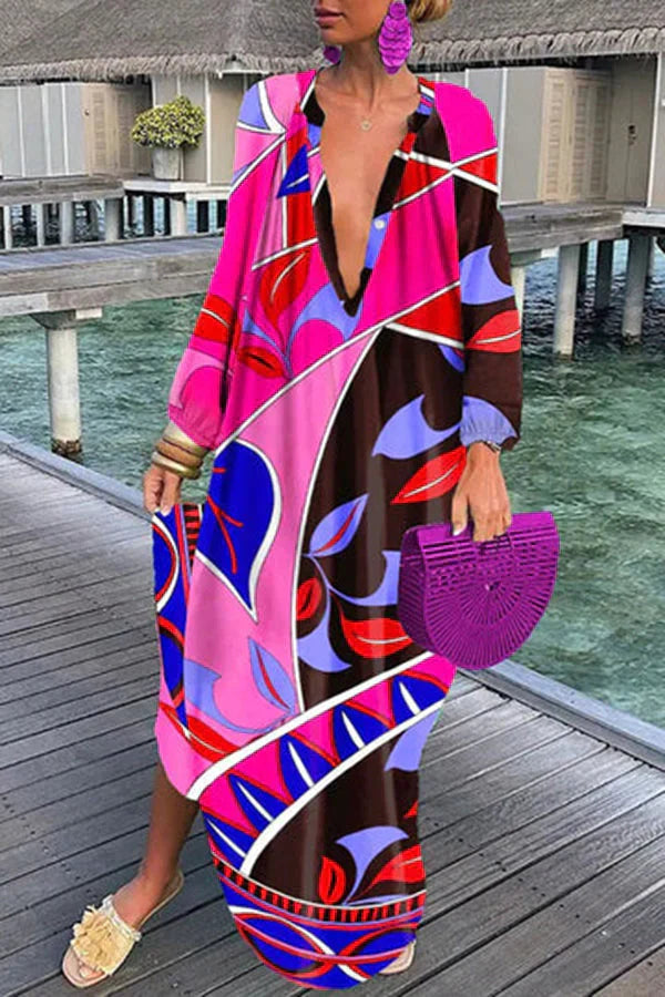 Helena - Elegancka luźna sukienka z długim rękawem