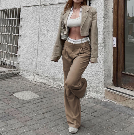 Spodnie o prostym kroju z wysokim stanem Fashion
