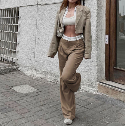 Spodnie o prostym kroju z wysokim stanem Fashion