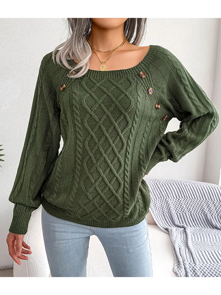 Amber - Dzianinowy sweter damski zapinany na guziki