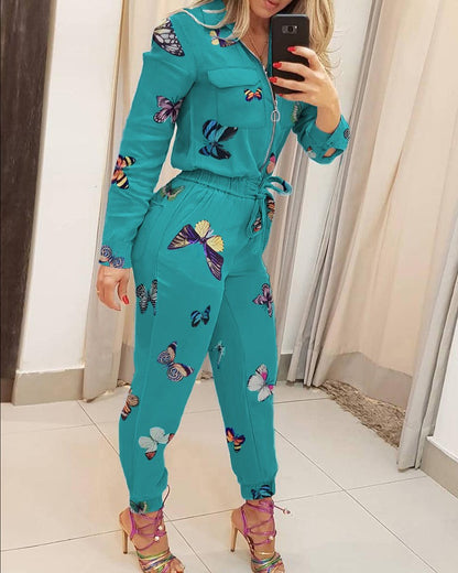 Danielle - Elegancki jesienny kombinezon damski zapinany na suwak