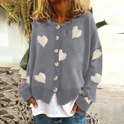 Ynara Cardigan | Casualowy dzianinowy kardigan z nadrukiem serca