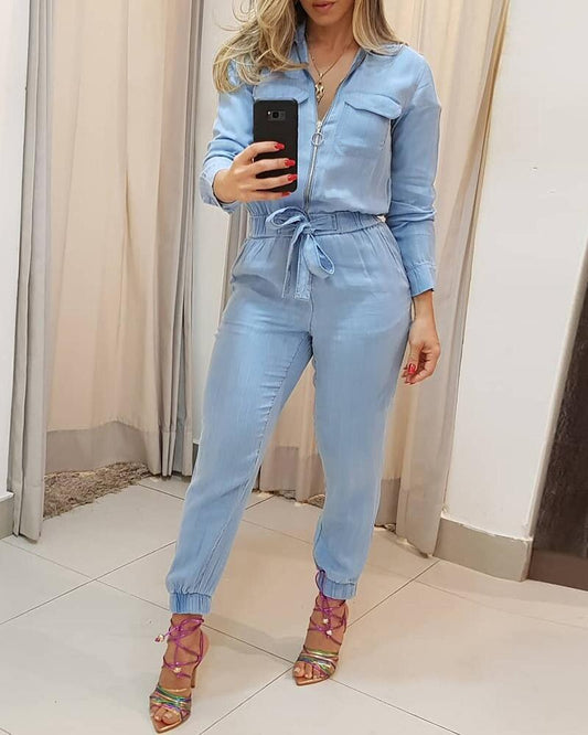 Danielle - Elegancki jesienny kombinezon damski zapinany na suwak