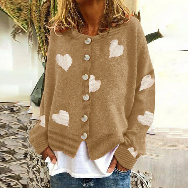 Ynara Cardigan | Casualowy dzianinowy kardigan z nadrukiem serca
