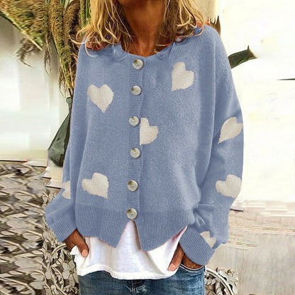 Ynara Cardigan | Casualowy dzianinowy kardigan z nadrukiem serca