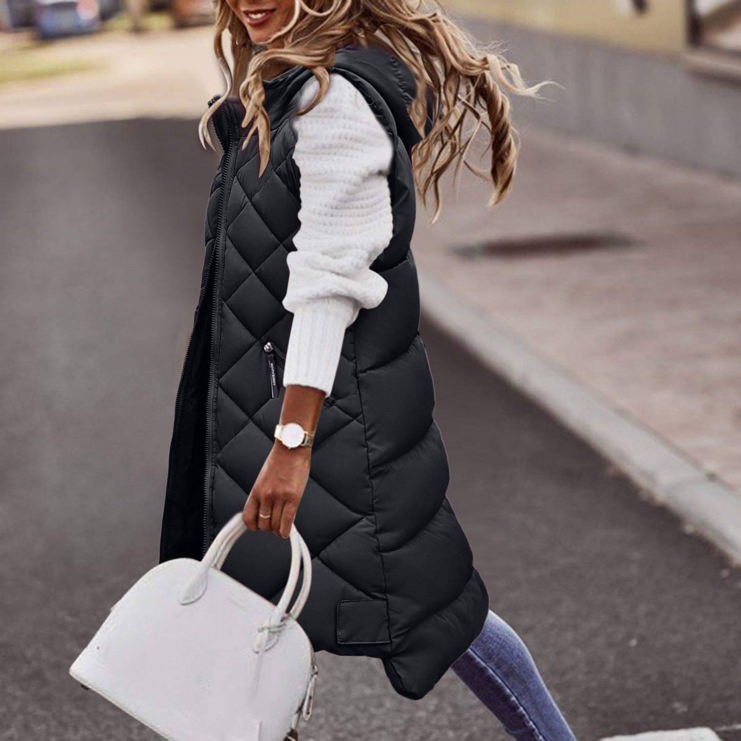 Bluza z kapturem Loavies | Długa bluza z kapturem w stylu puffer dla kobiet