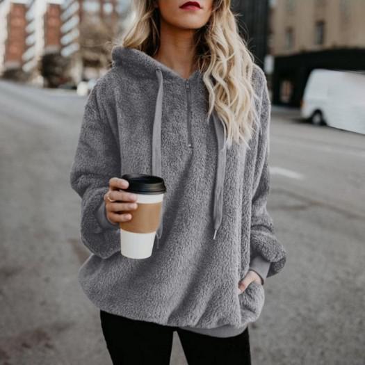Aurélie - Damska bluza z kapturem i polarem sherpa oversize