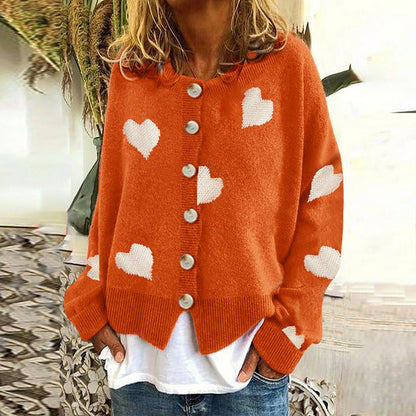 Ynara Cardigan | Casualowy dzianinowy kardigan z nadrukiem serca