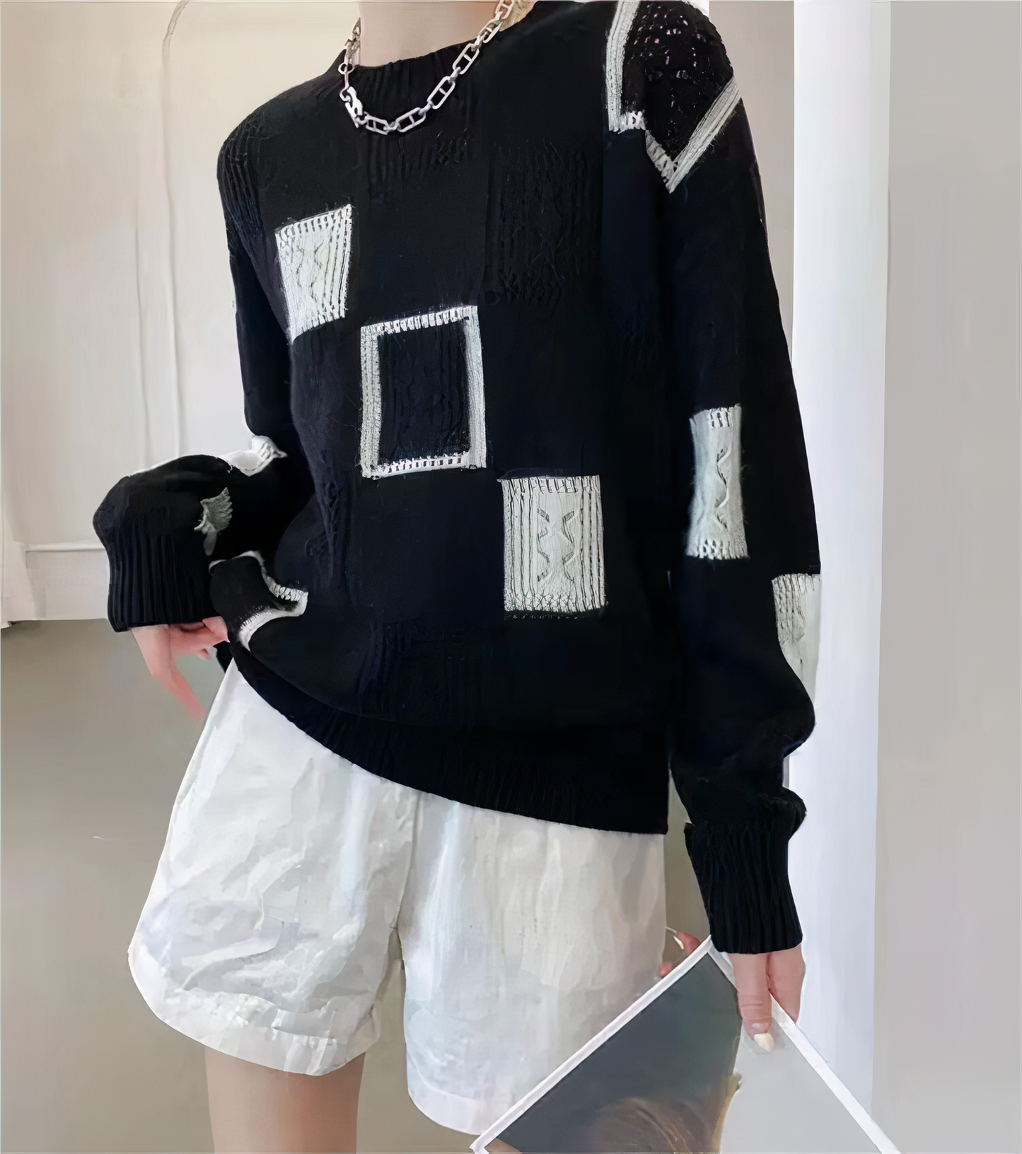 Geometryczny sweter patchworkowy - Lina