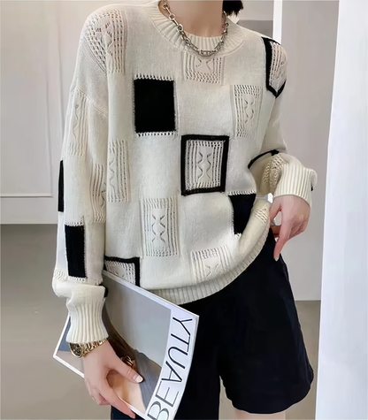 Geometryczny sweter patchworkowy - Lina
