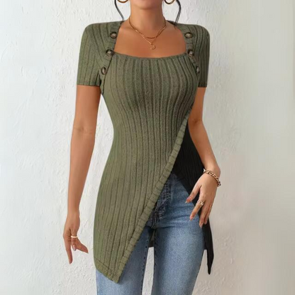 Natalia - Casualowy prążkowany top z krótkim rękawem