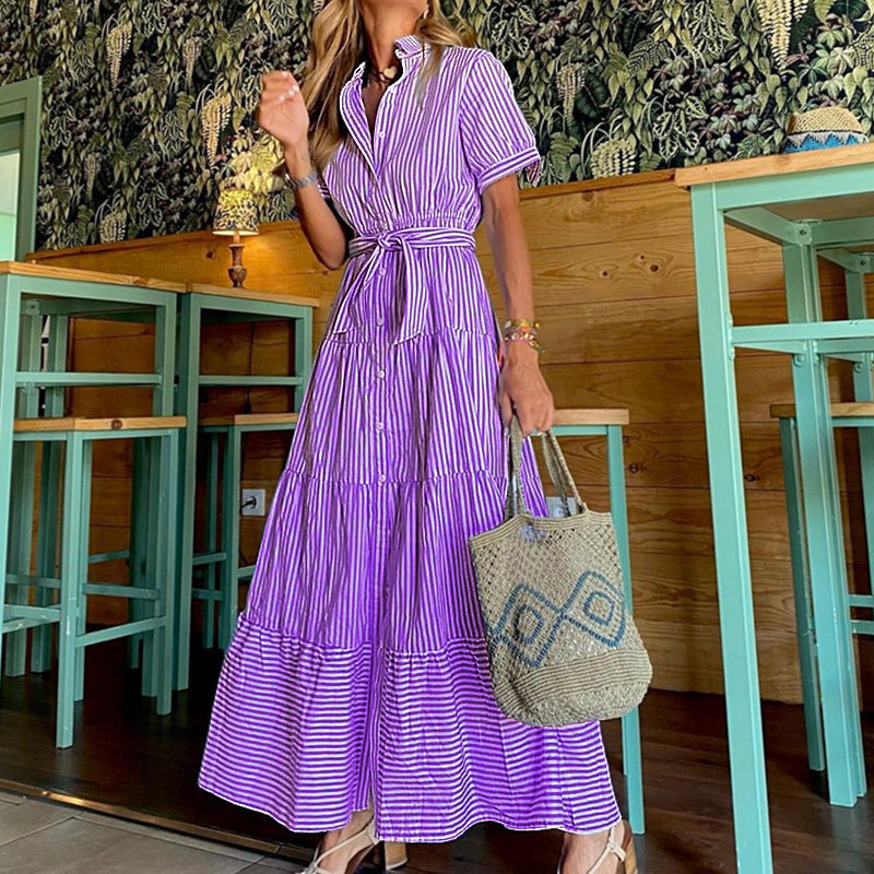 Fashion Pasiaste rękawy Luźna sukienka midi Krótkie spodnie