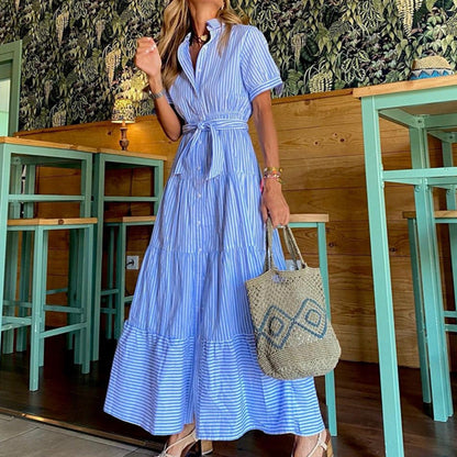 Fashion Pasiaste rękawy Luźna sukienka midi Krótkie spodnie