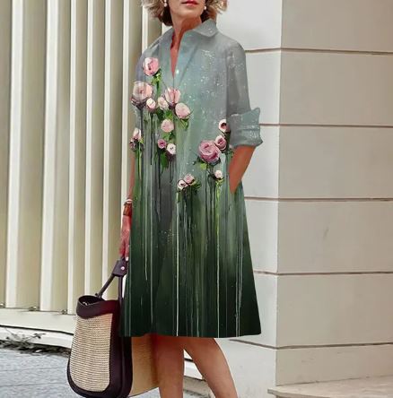 Jandy - Elegancka sukienka z marszczonym kwiatowym wzorem