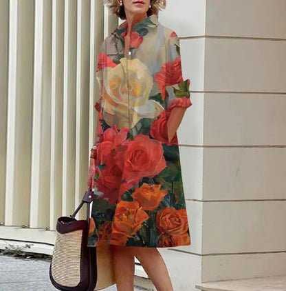 Jandy - Elegancka sukienka z marszczonym kwiatowym wzorem