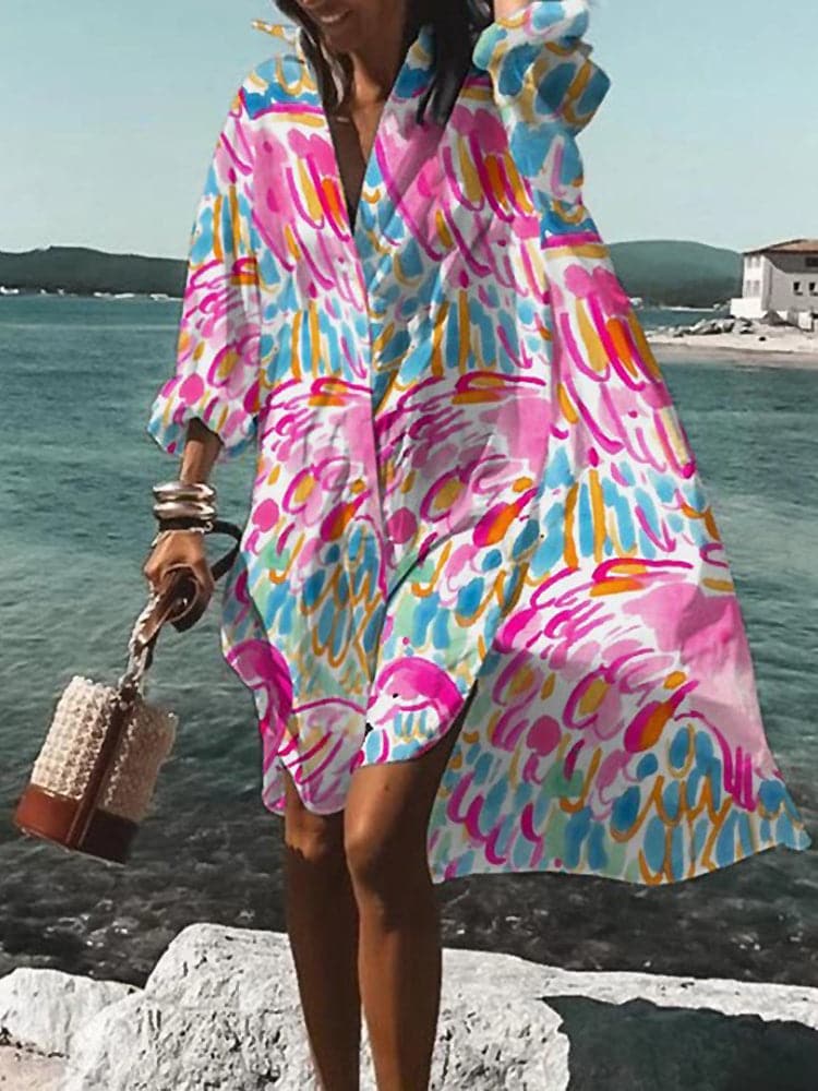 Fina - Kolorowa, luźna sukienka w letnie wzory