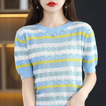 Sweter Eden | Sweter w paski z krótkim rękawem