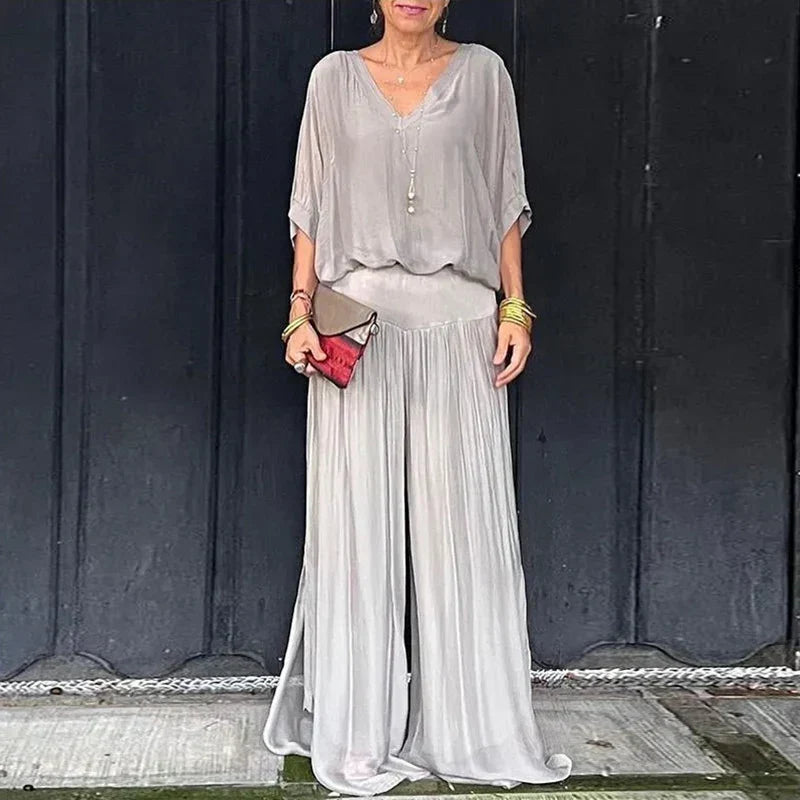 |Eleganckiszyfonowytopzespodniamiwdwuczęściowymzestawie