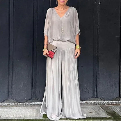 |Eleganckiszyfonowytopzespodniamiwdwuczęściowymzestawie