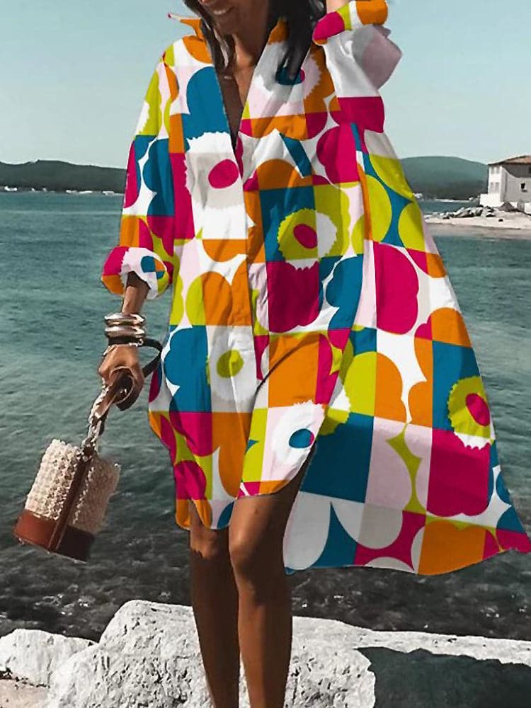 Fina - Kolorowa, luźna sukienka w letnie wzory