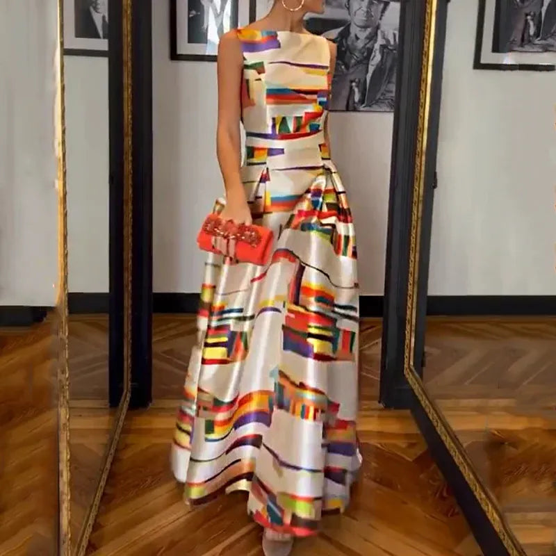 Vernice - Letnia sukienka maxi z eleganckim nadrukiem w stylu vintage