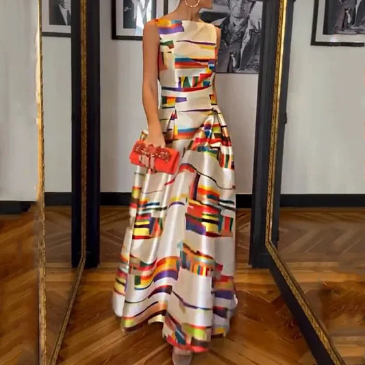 Vernice - Letnia sukienka maxi z eleganckim nadrukiem w stylu vintage