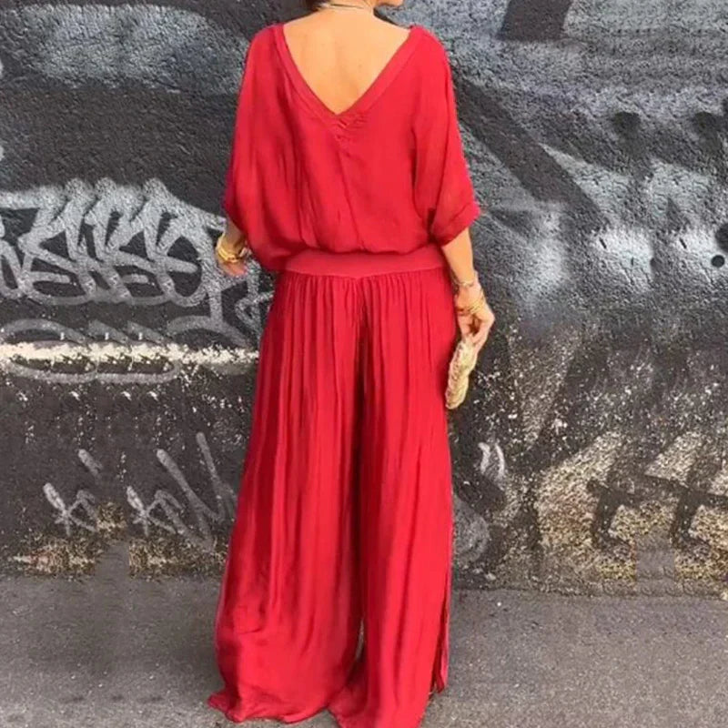 |Eleganckiszyfonowytopzespodniamiwdwuczęściowymzestawie