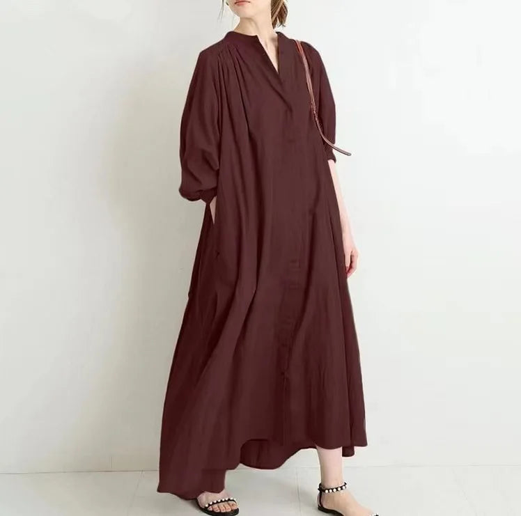 Heather - Sukienka koszulowa vintage z długim rękawem