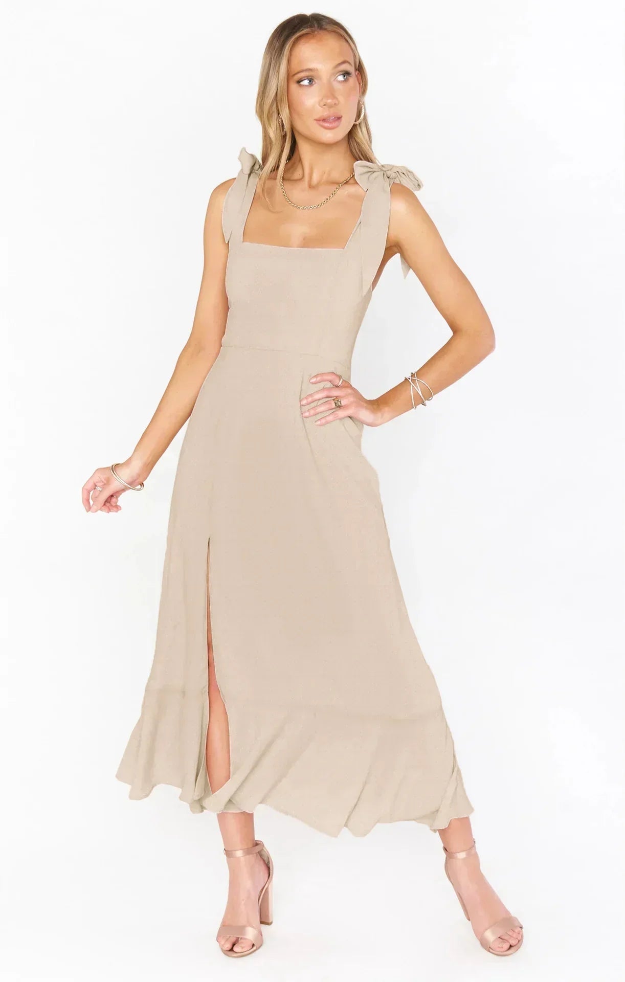 Sallie - Damska letnia elegancka sukienka z temperamentną spódnicą ze sznurka