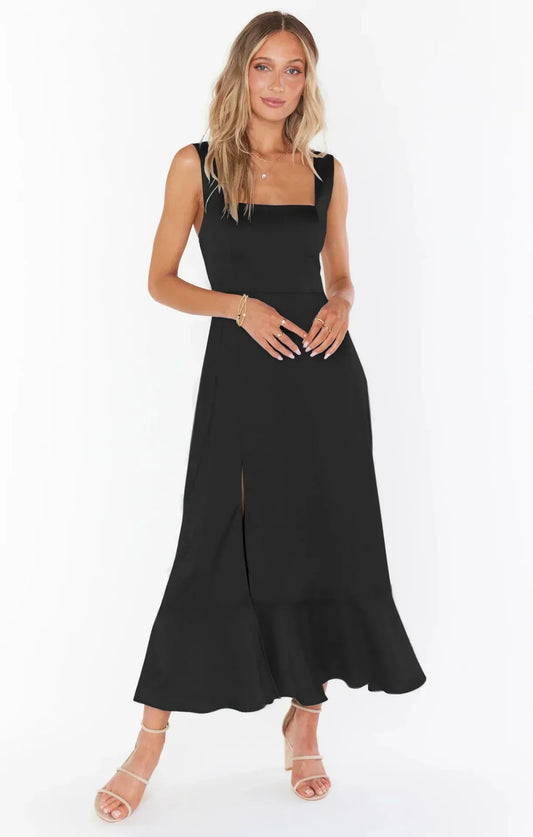 Sallie - Damska letnia elegancka sukienka z temperamentną spódnicą ze sznurka