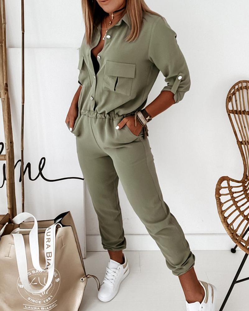 Elegancki kombinezon z długim rękawem i elastyczną talią | Casualowy styl biurowy