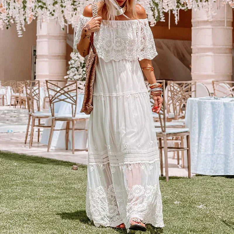 Belle - Sukienka boho z haftowanej koronki