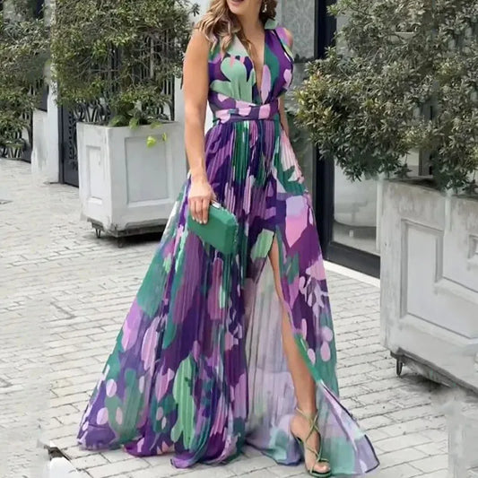 Eleana - Elegancka sukienka maxi bez rękawów z dekoltem w szpic i dopasowanym krojem