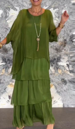 Sithi - Elegancka sukienka maxi z dekoltem w szpic