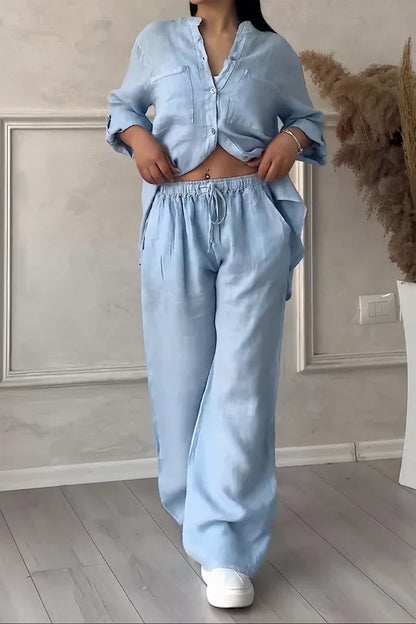 Abi - Damski lniany top i spodnie w jesiennym stylu