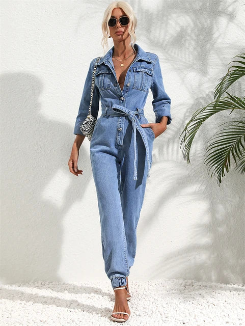 Karen - Kombinezon damski Blue Denim Halter Strap