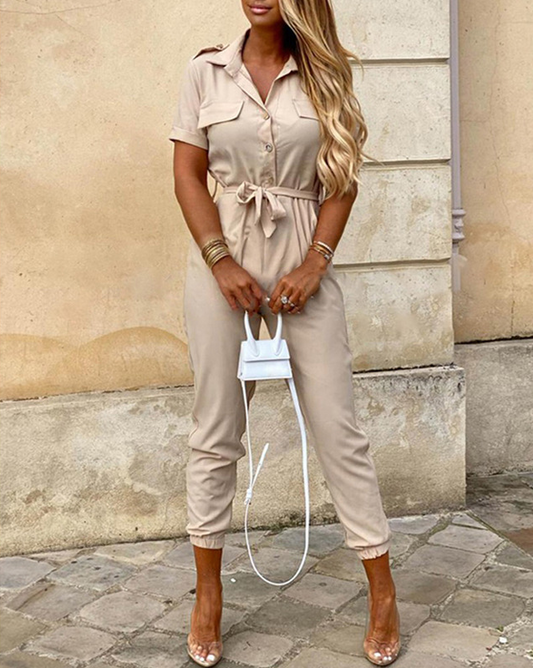 Jade Jumpsuit | Z paskiem i krótkim rękawem