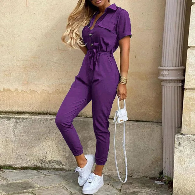 Zoe - Damski stylowy kombinezon z guzikami